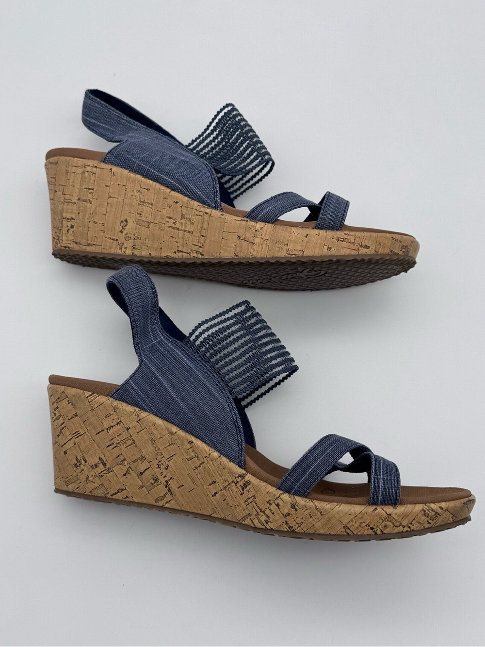 Skechers Beverlee High Tea Navy Wedge Sandals Size 9 Like New - Picture 11 of 13